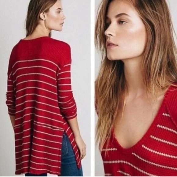 Free People Striped Sunset Park Thermal Tunic Red Size Medium - Picture 2 of 8